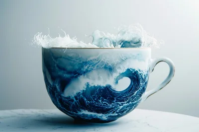 Ocean Wave Inside A Ceramic Tea Cup