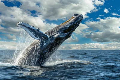 Humpback Whale Breaching Above The Ocean Surface