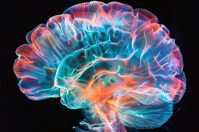 Abstract Glowing Digital Human Brain Visualization