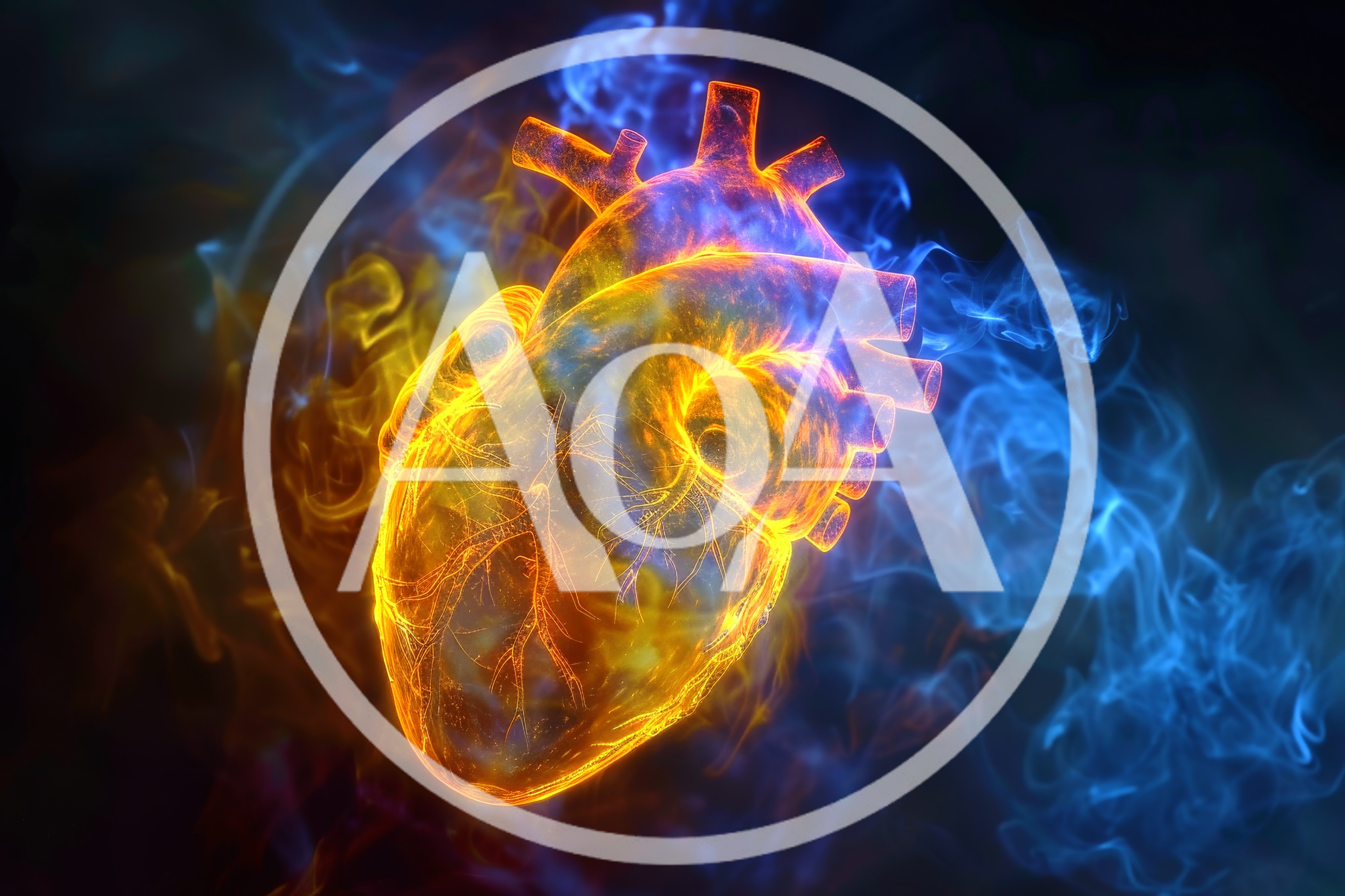 Glowing Anatomical Human Heart With Abstract Energy Smoke