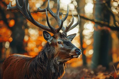 Majestic Red Deer Stag In Autumn Forest