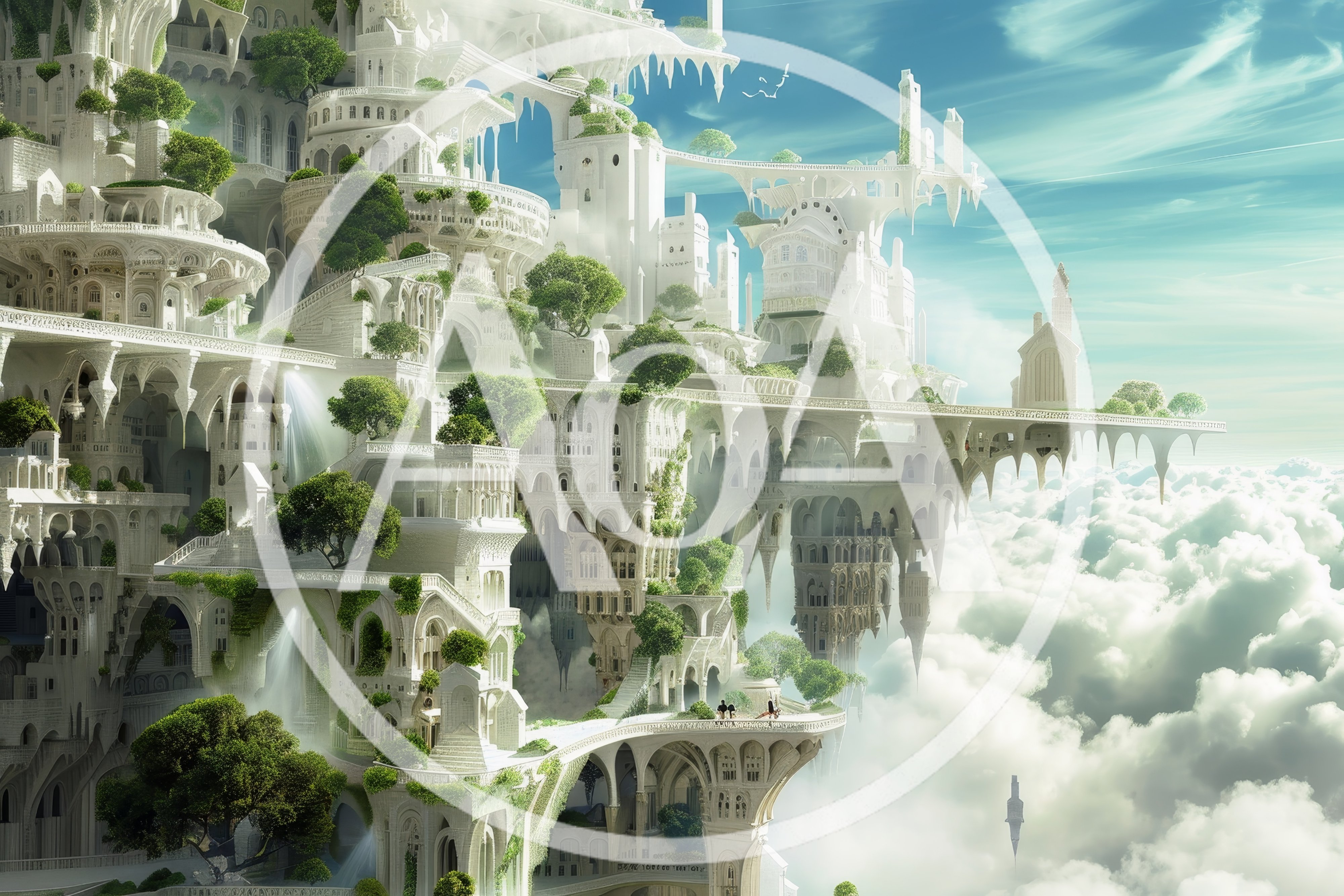 Fantasy White Marble City Floating Above Clouds