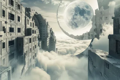 Surreal Floating Cityscape With Massive Celestial Ring