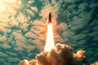 Space Shuttle Launching Into A Cloudy Sky