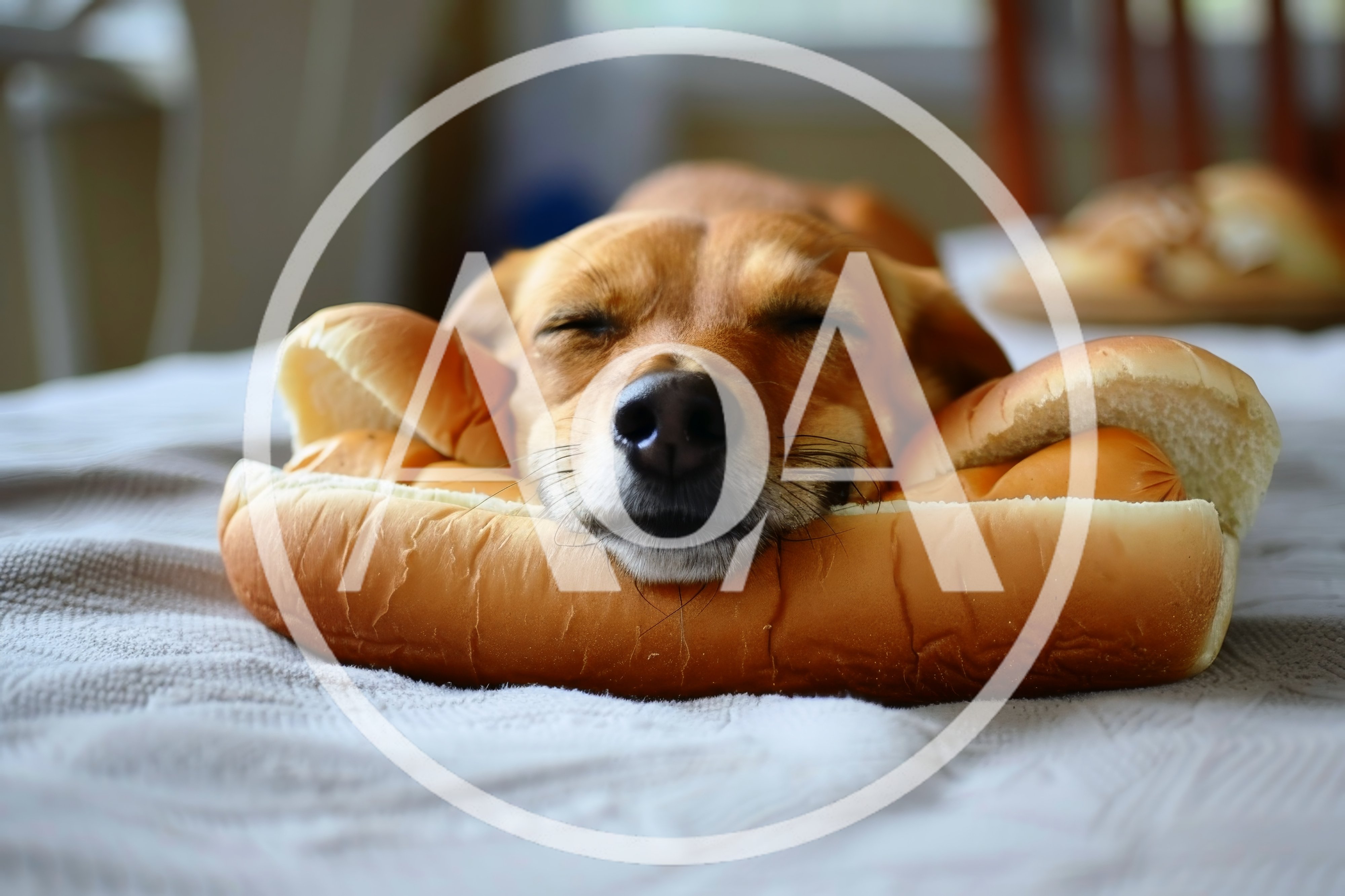 Cute Dog Sleeping Inside A Hot Dog Bun