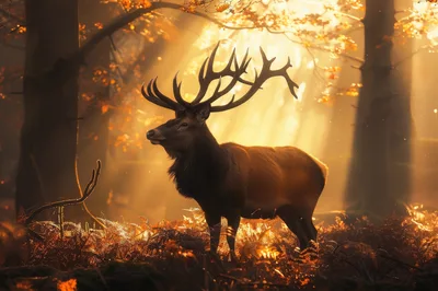 Majestic Elk Standing in Golden Autumn Forest