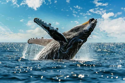 Humpback Whale Breaching Above The Ocean Surface