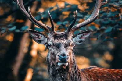 Majestic Red Deer Stag Portrait in Autumn Forest