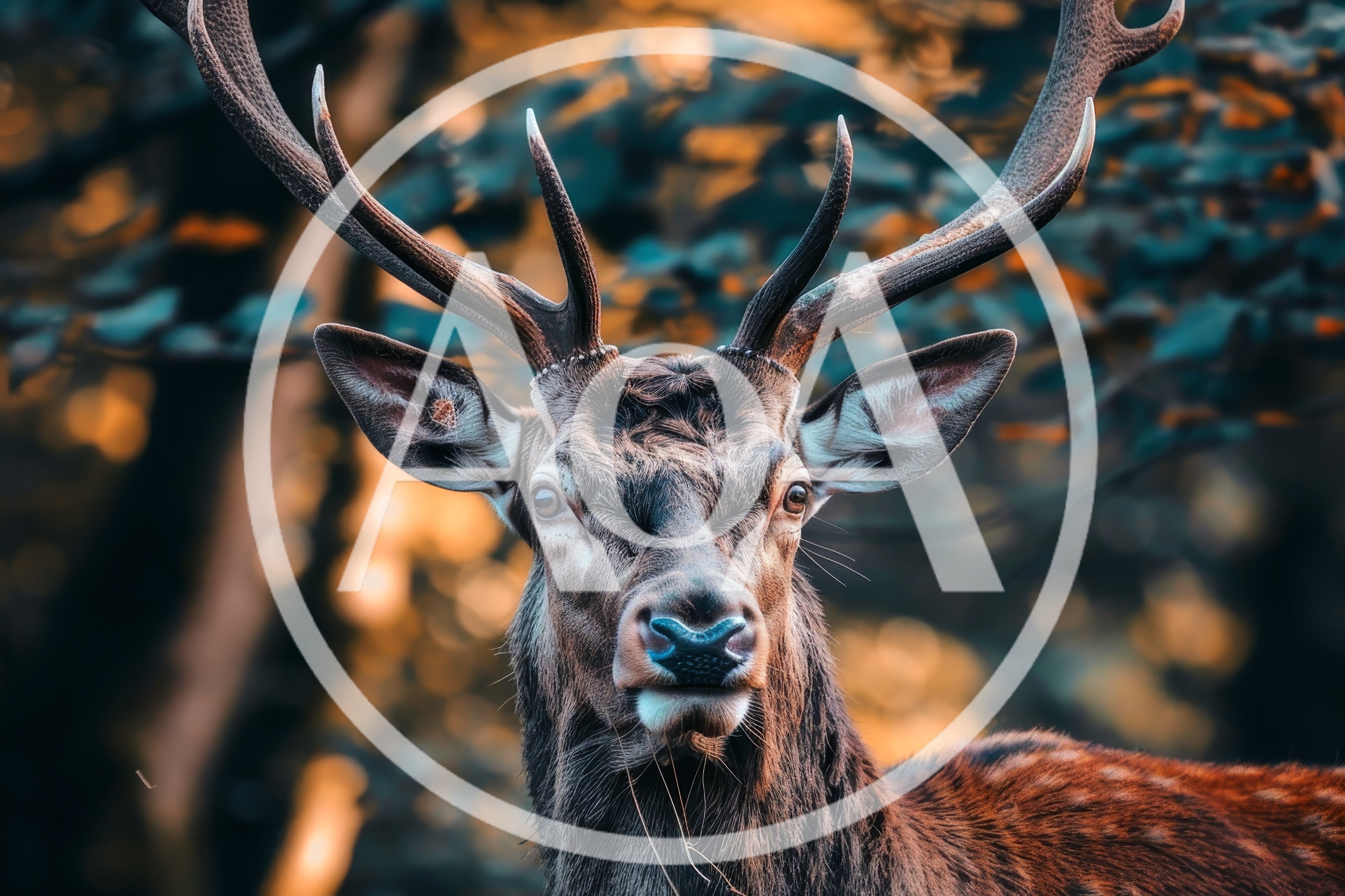 Majestic Red Deer Stag Portrait in Autumn Forest