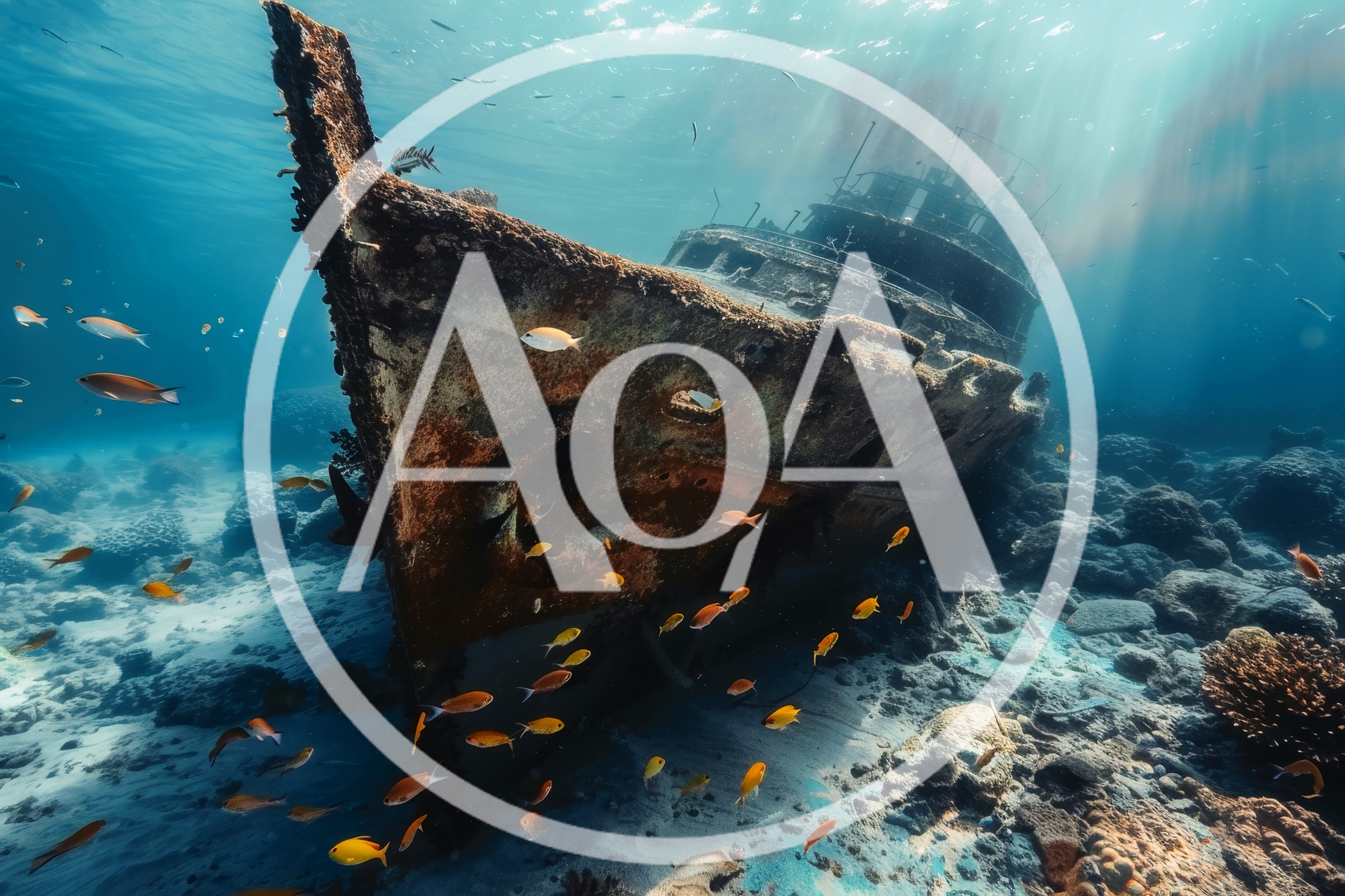 Sunken Shipwreck Resting On The Ocean Floor