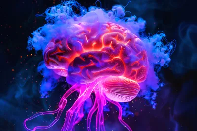 Glowing Bioluminescent Brain Jellyfish Hybrid Concept