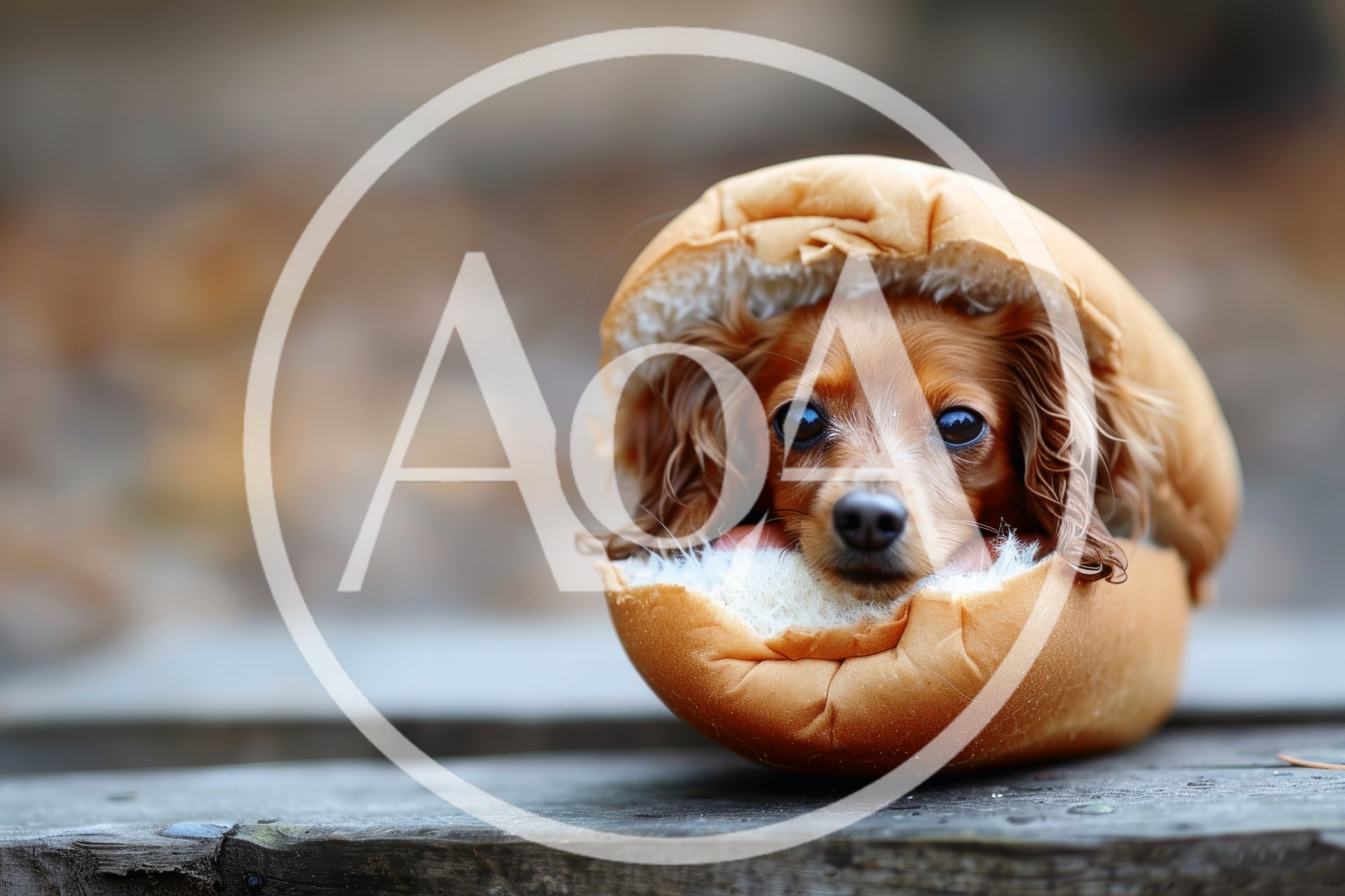 Small Dog Sitting Inside A Hamburger Bun