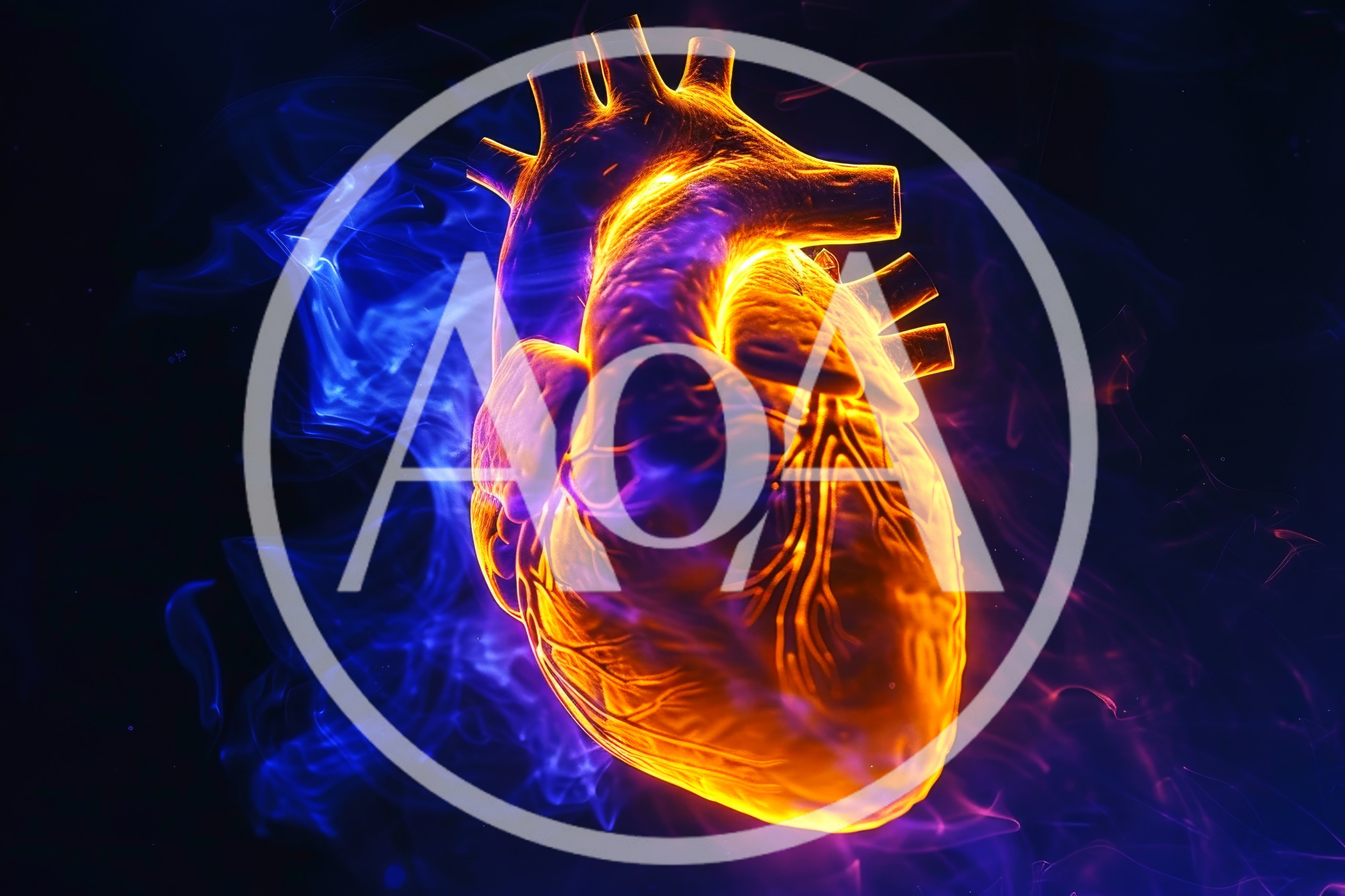Glowing Anatomical Human Heart Surrounded By Blue Smoke
