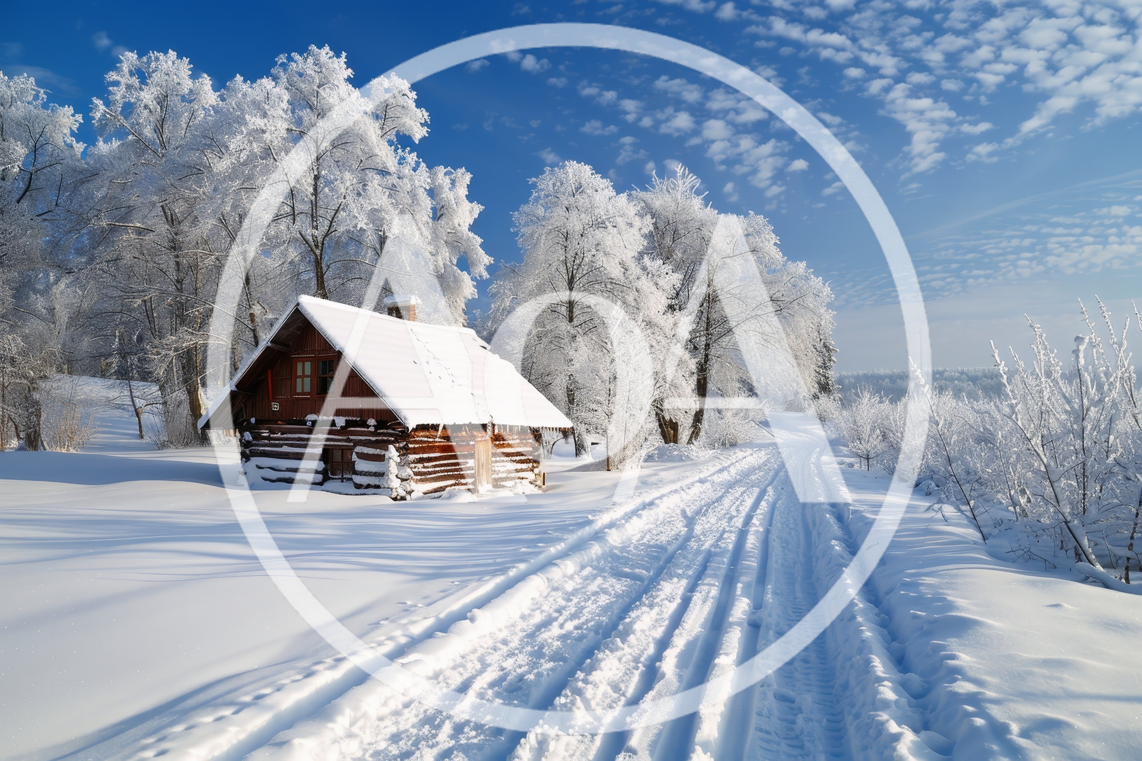 Rustic Wooden Cabin In A Snowy Winter Forest