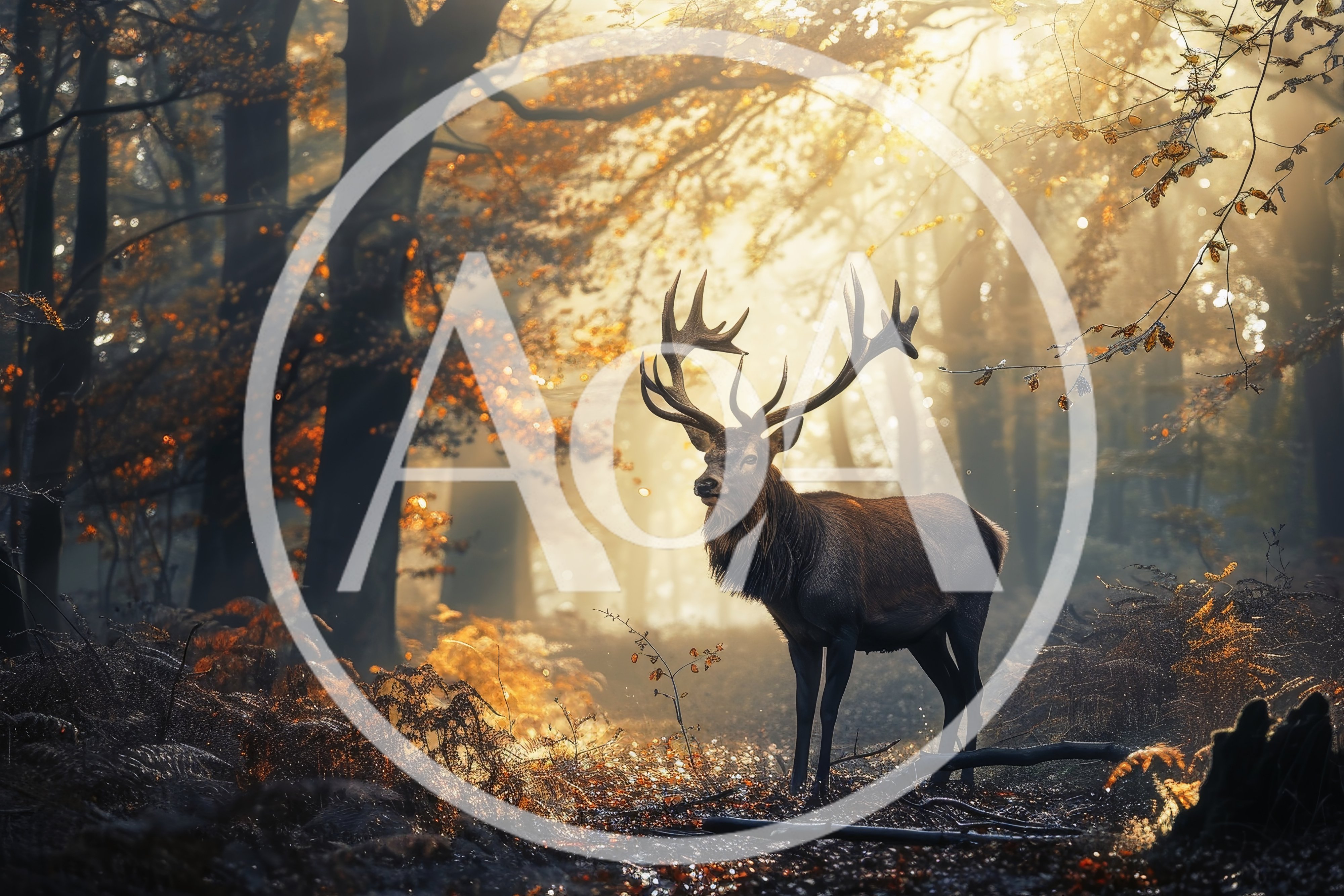 Majestic Red Deer Stag Standing In Autumn Forest