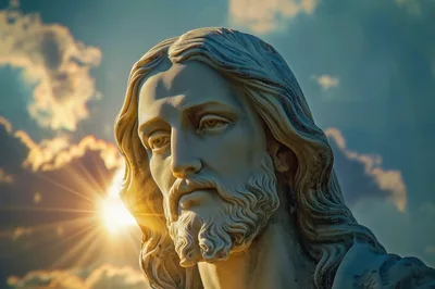 Marble Statue Of Jesus Christ Against Sunset Sky
