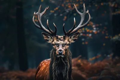 Majestic Red Deer Stag Standing In Misty Forest