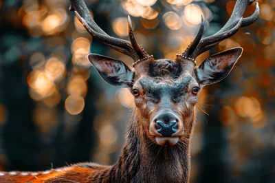 Majestic Red Deer Stag Portrait In Autumn Forest