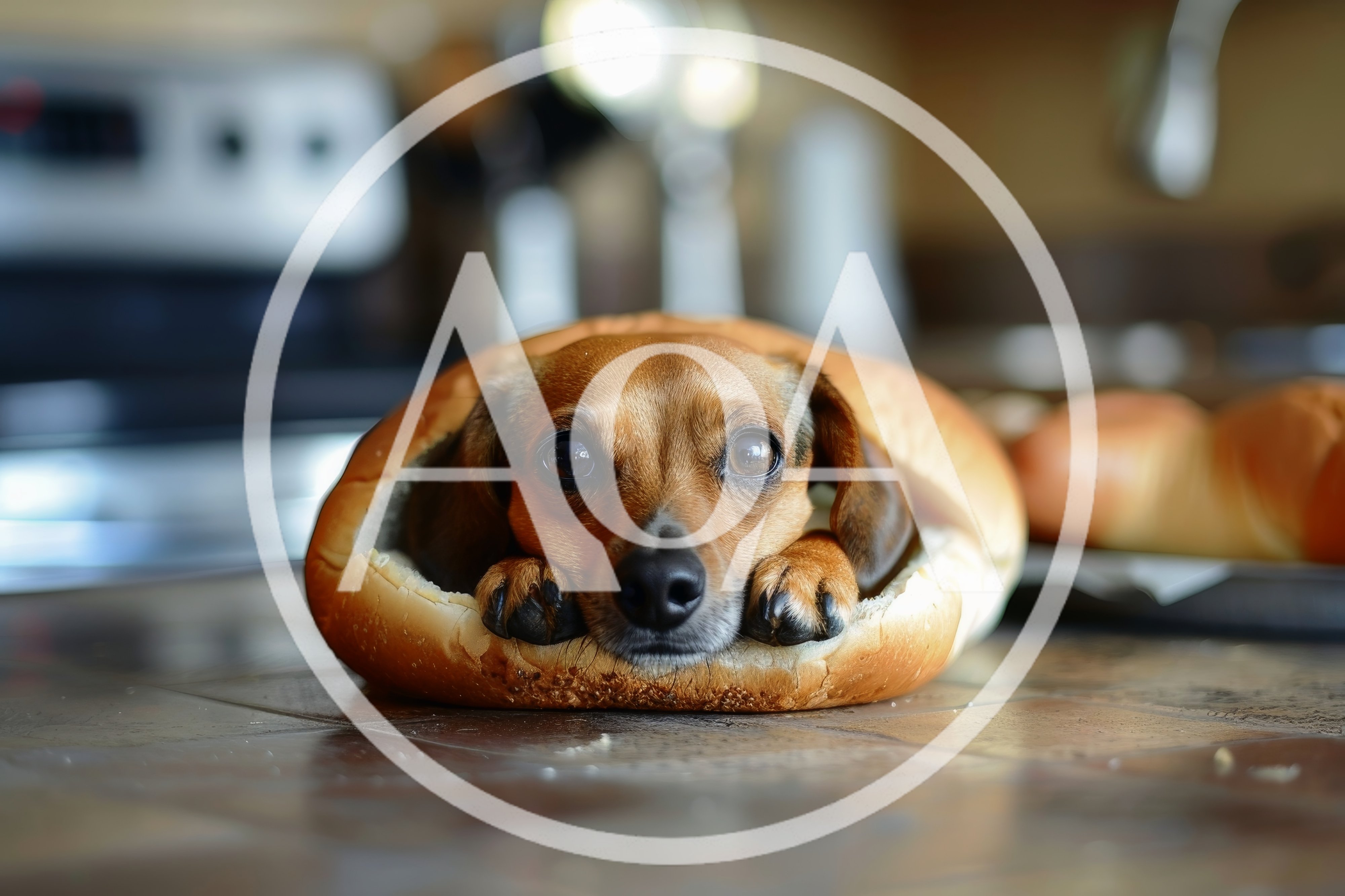 Cute Dachshund Dog Resting Inside A Hot Dog Bun