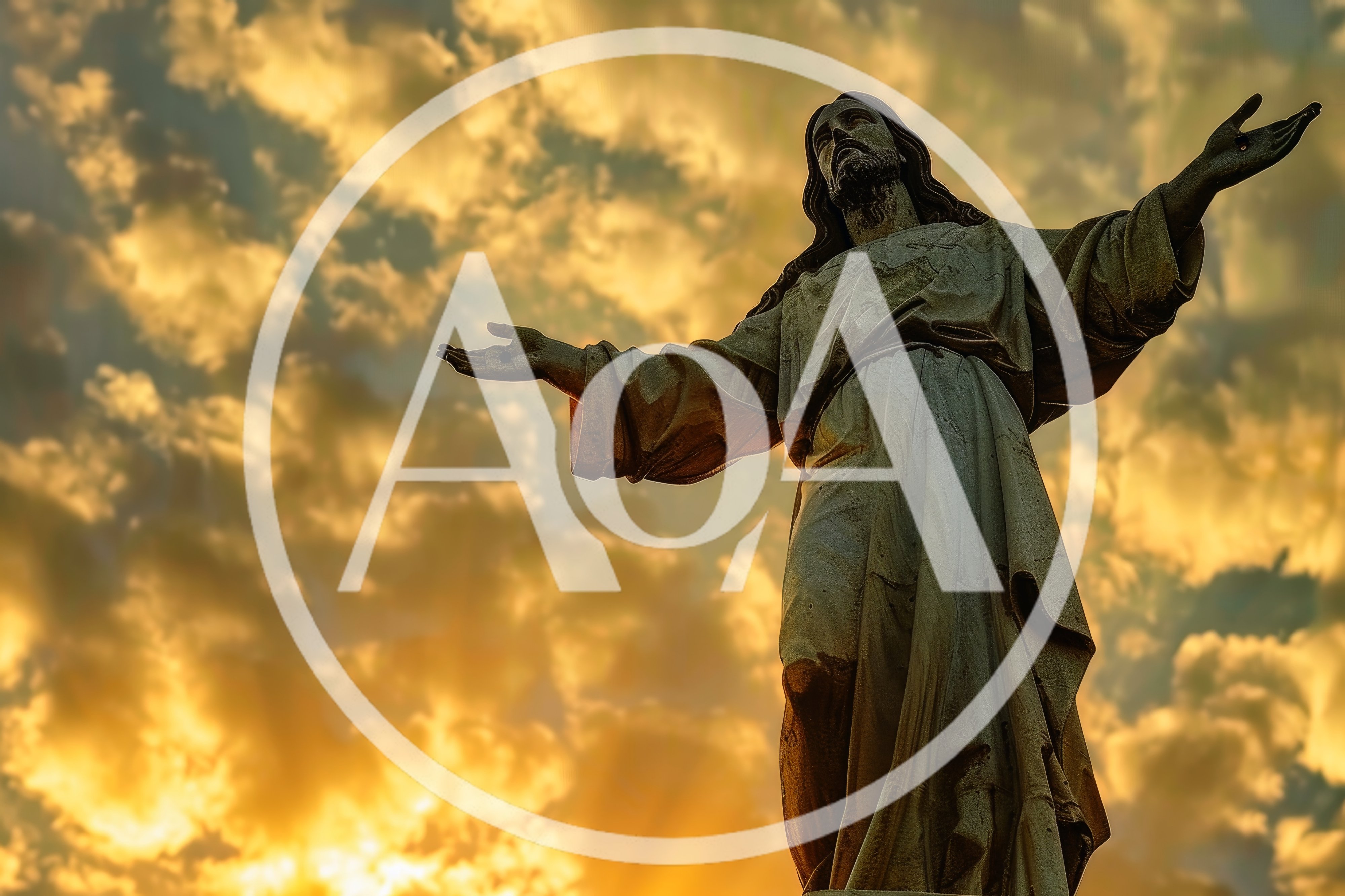 Statue Of Jesus Christ With Open Arms At Sunset