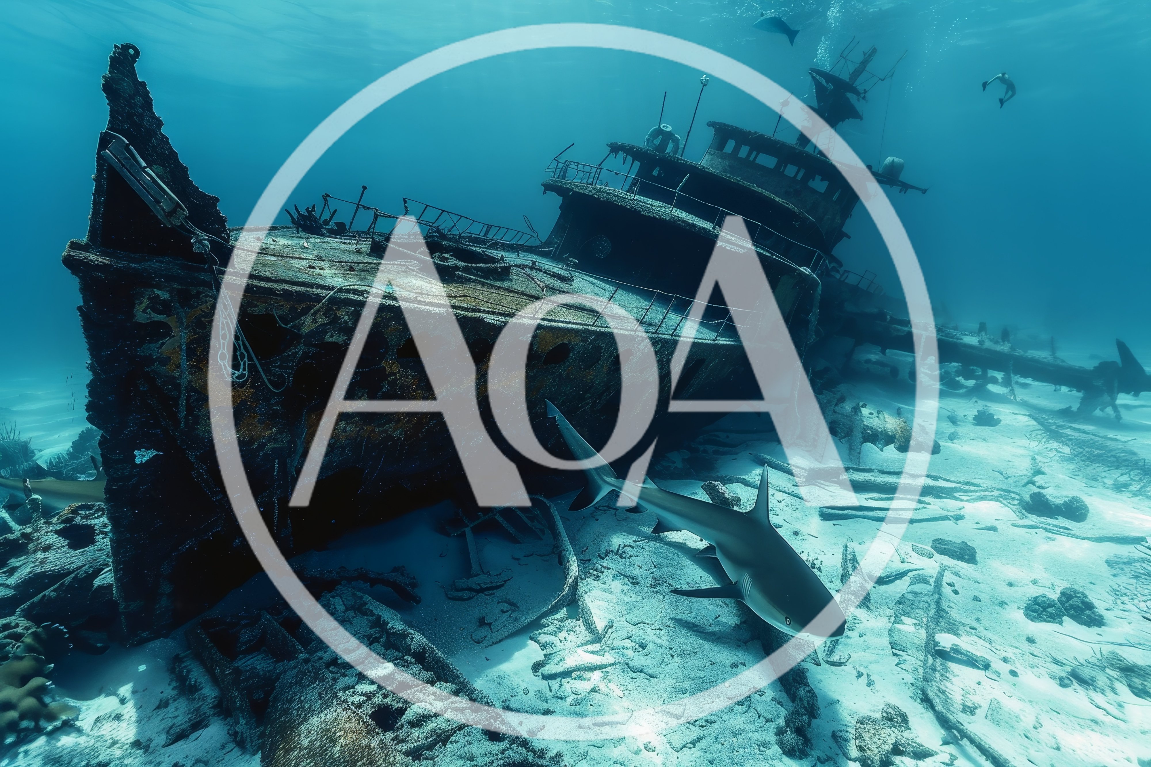Caribbean Reef Shark Swimming Near Underwater Shipwreck