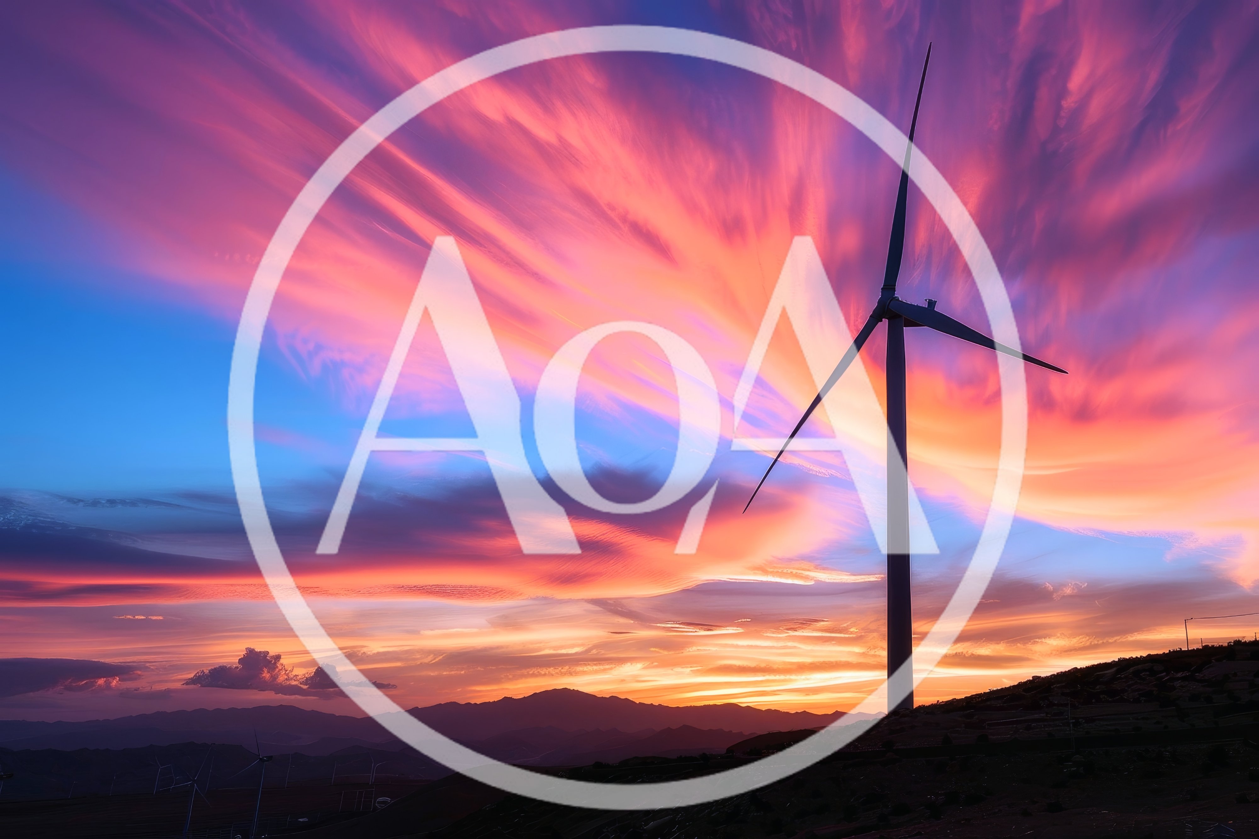 Wind Turbine Silhouette Against Vibrant Sunset Sky