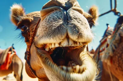 Close Up Portrait Of A Smiling Camel
