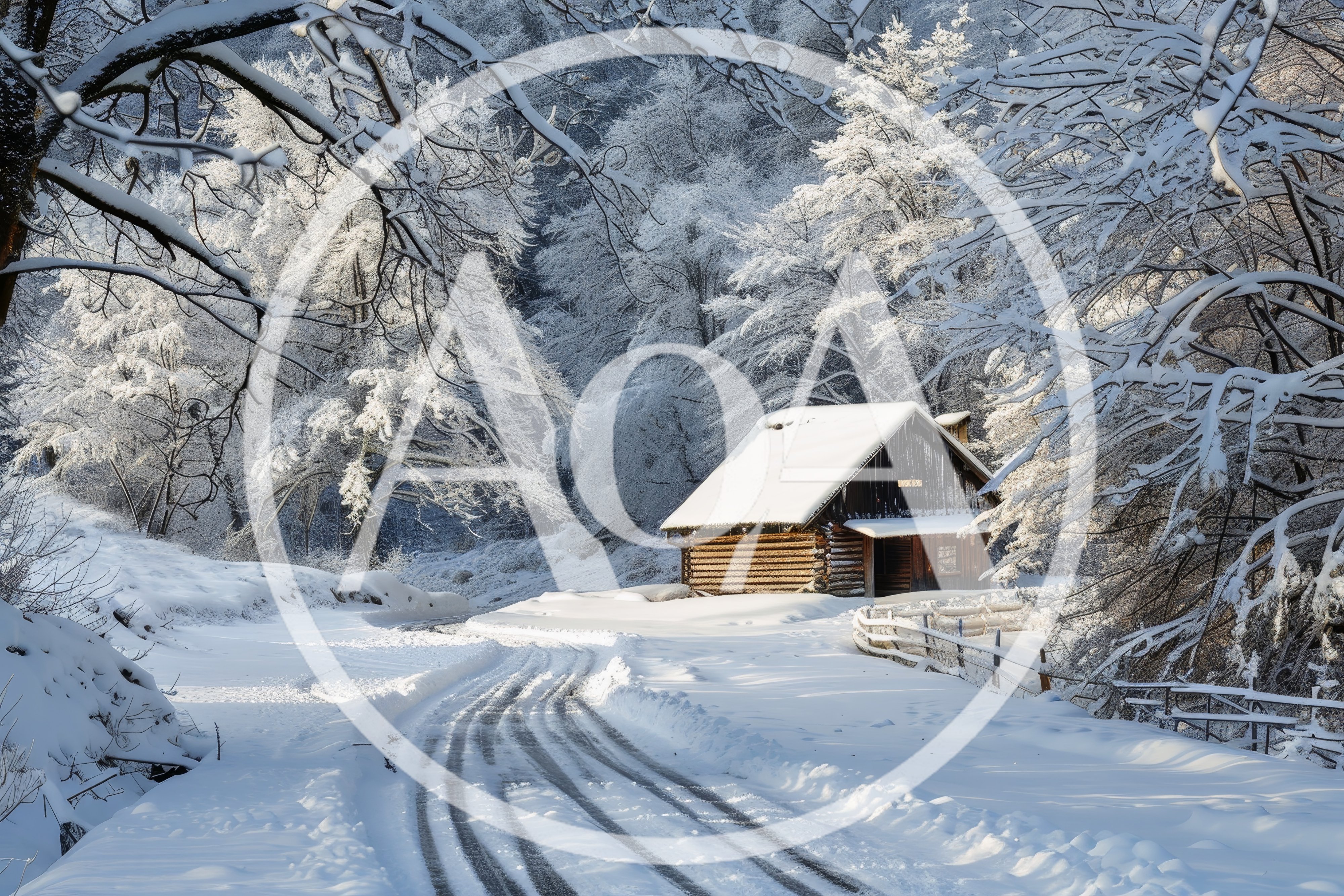 Log Cabin in a Snowy Winter Forest