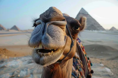 Close Up Portrait Of A Camel At The Pyramids