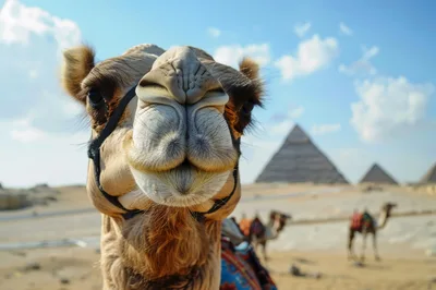 Close Up Portrait Of A Camel At The Giza Pyramids