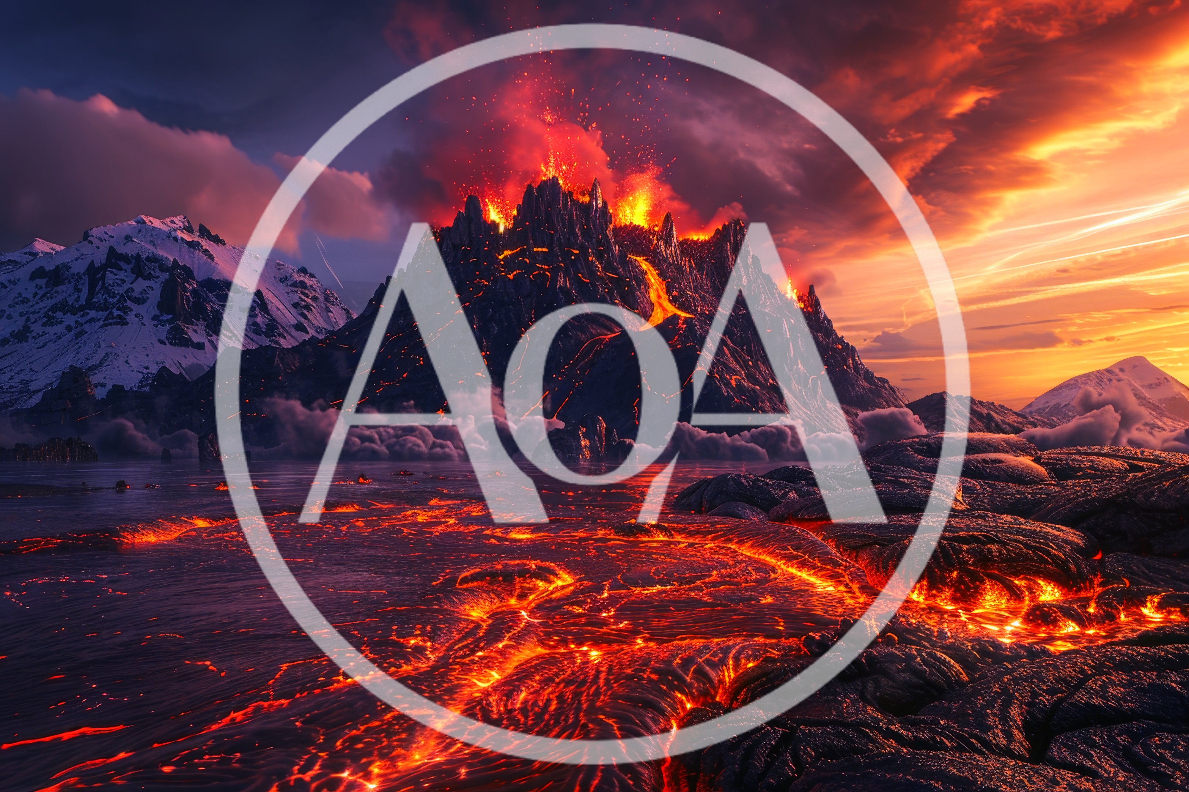 Volcanic Eruption With Molten Lava Flowing Into Water