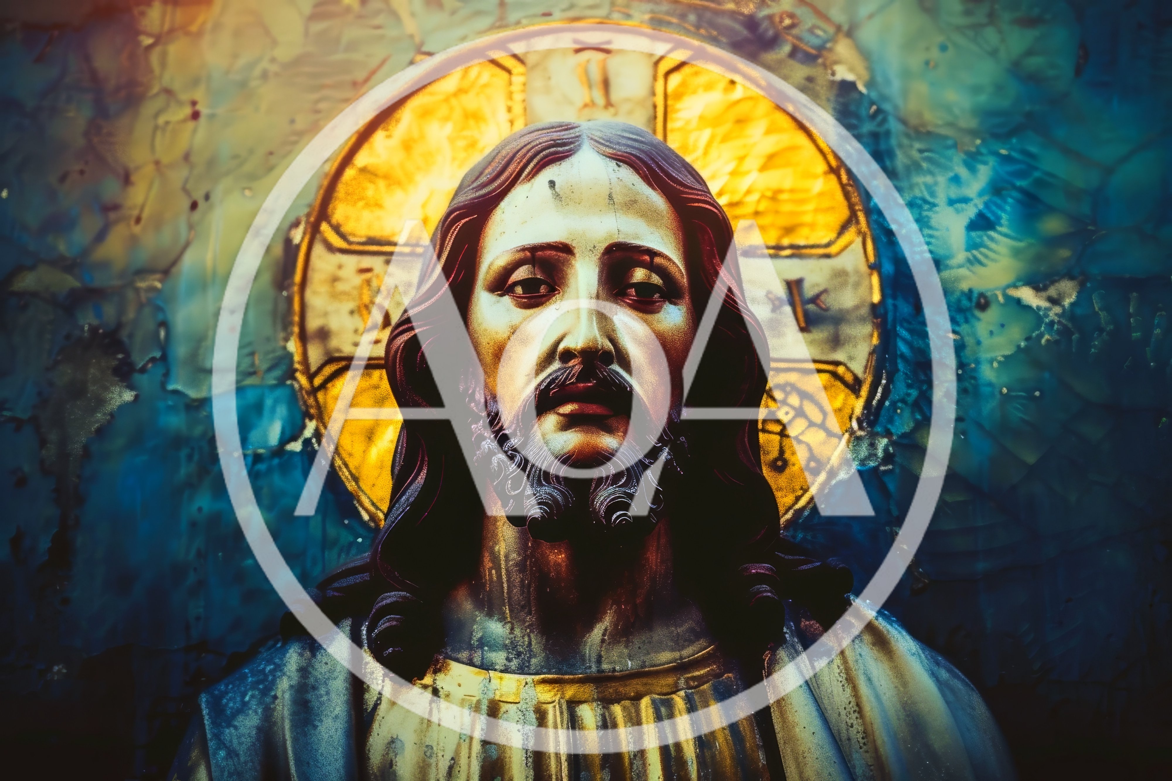 Close Up Statue Of Jesus Christ With Golden Halo
