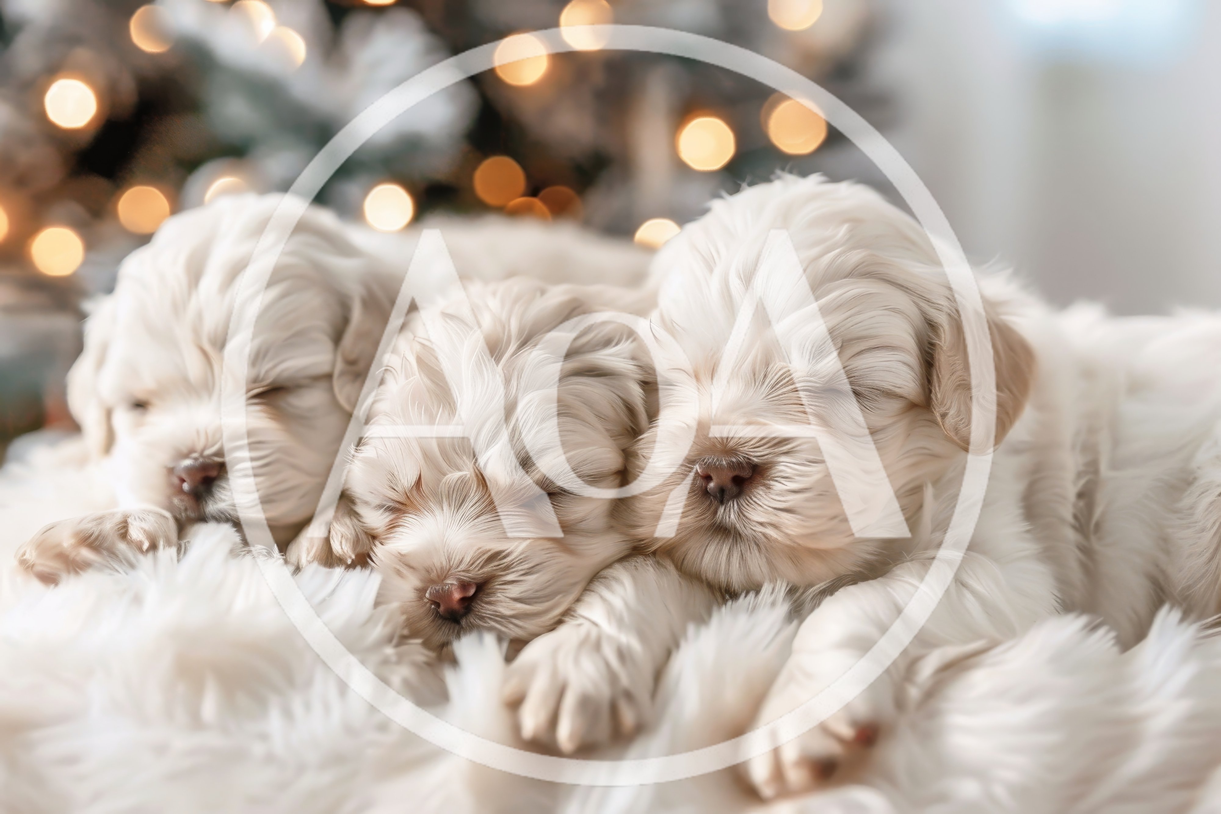 Three Adorable Fluffy Puppies Sleeping Together