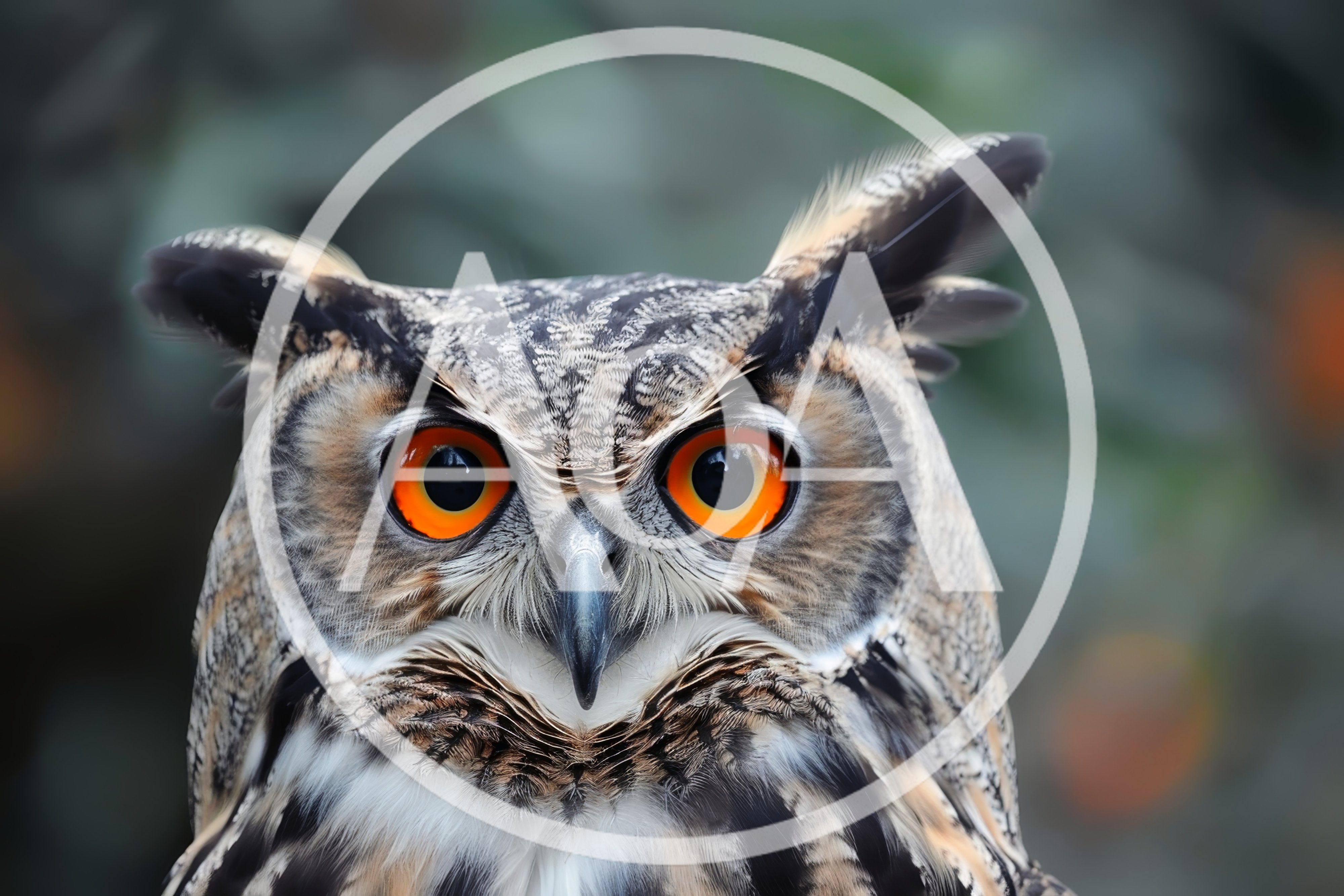 Close Up Portrait Of A Great Horned Owl