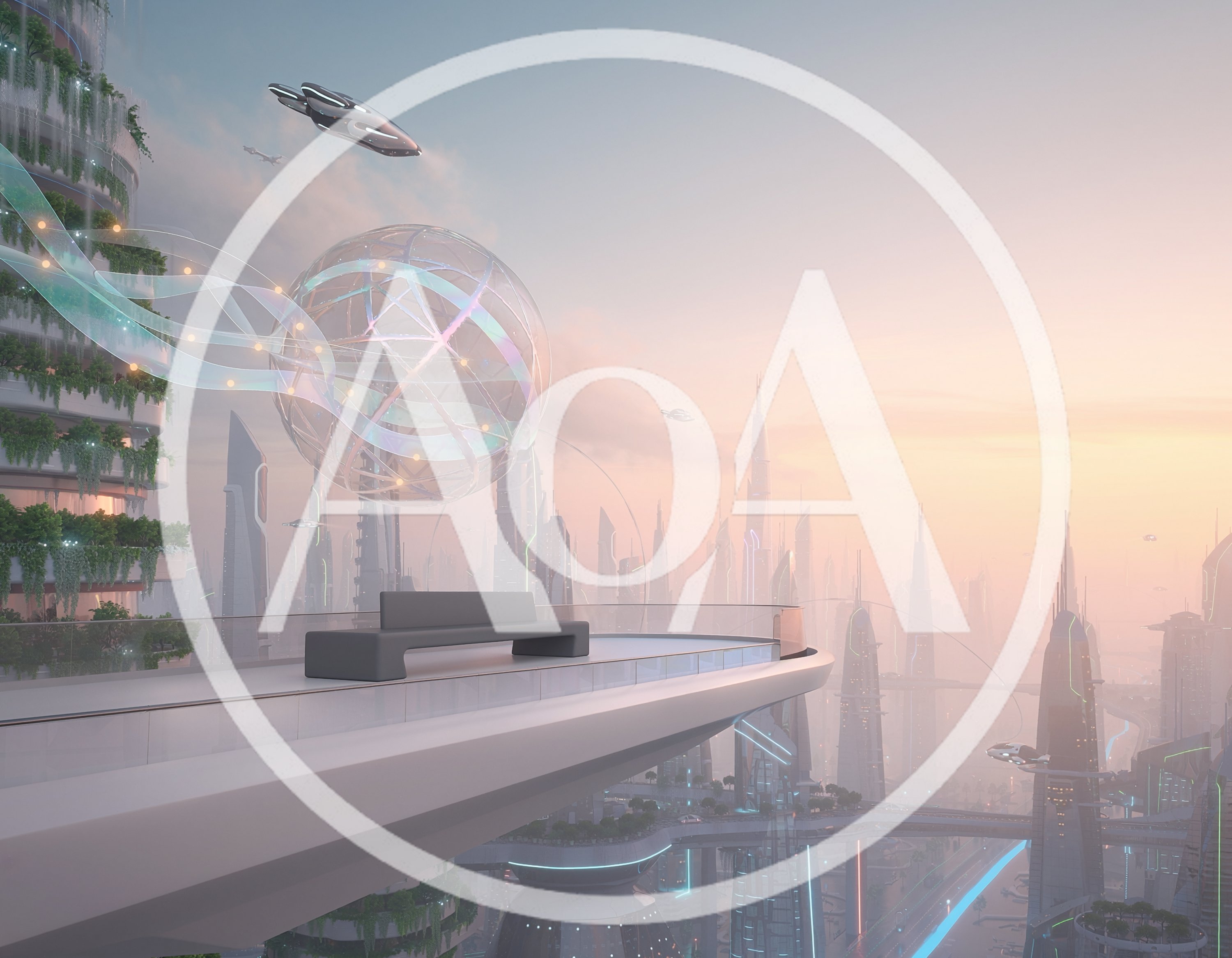 Futuristic Cityscape With Floating Structures And Flying Vehicles