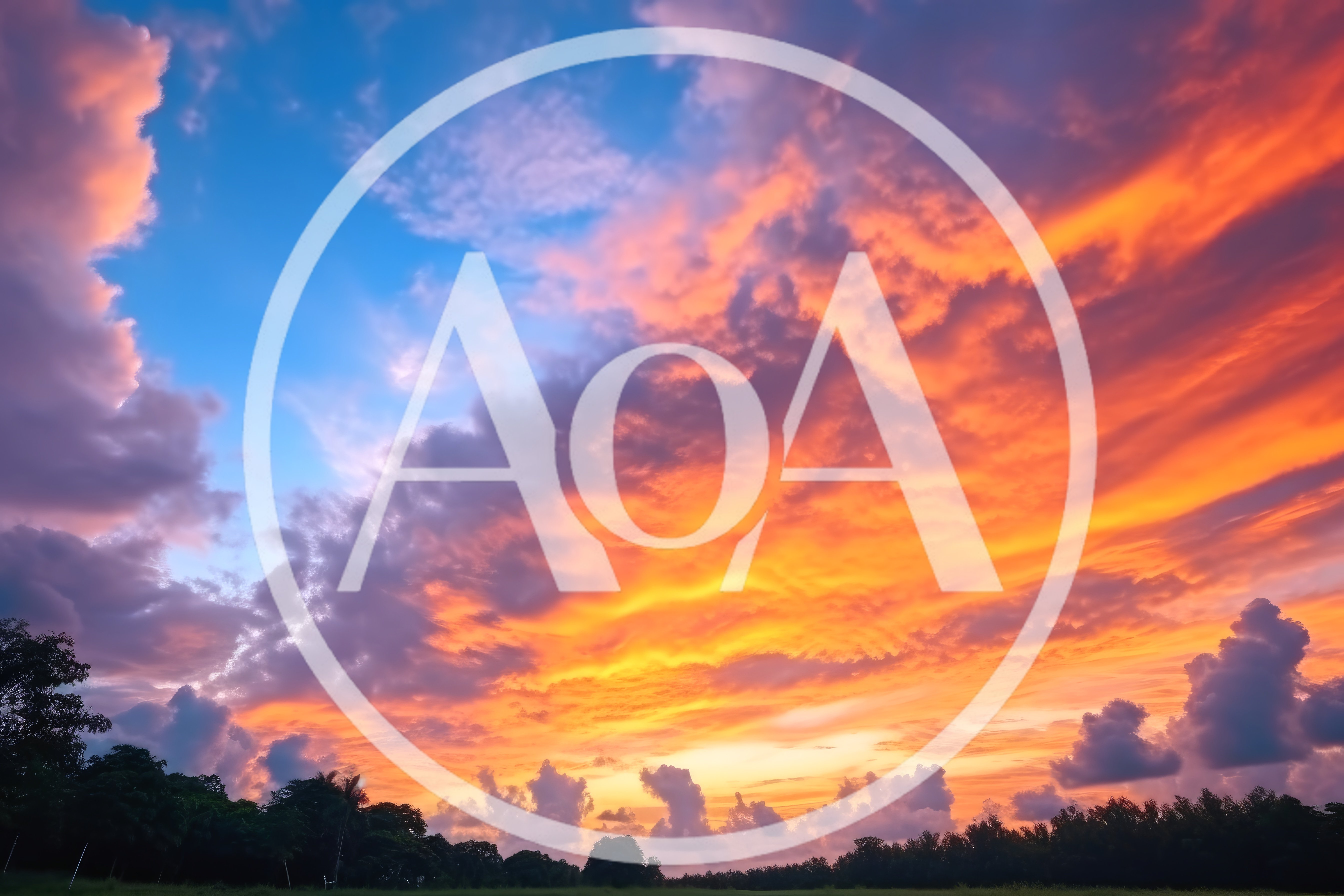 Vibrant Sunset Sky With Dramatic Clouds Over Silhouetted Trees