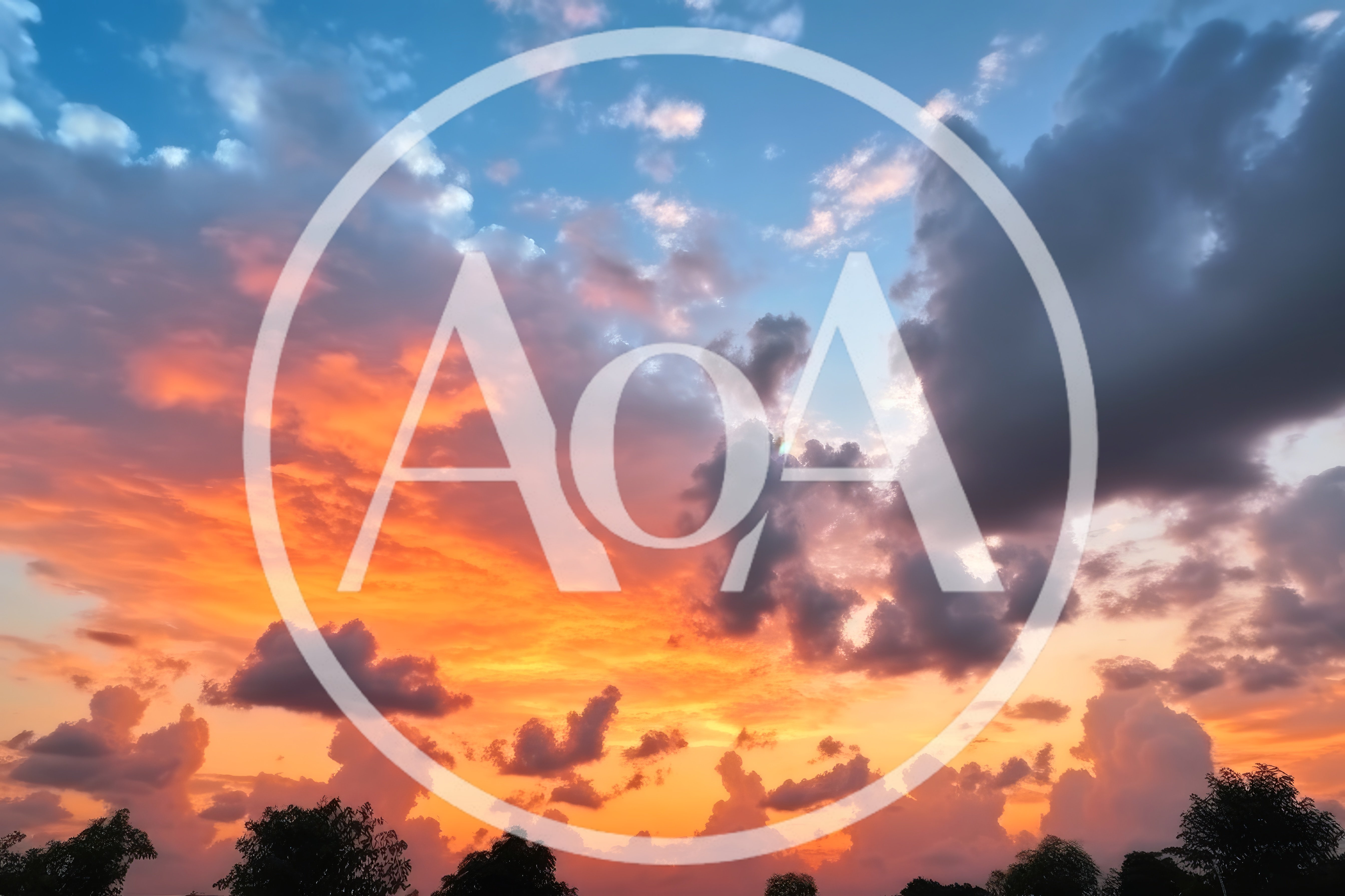 Vibrant Sunset Sky With Dramatic Clouds Over Silhouetted Trees