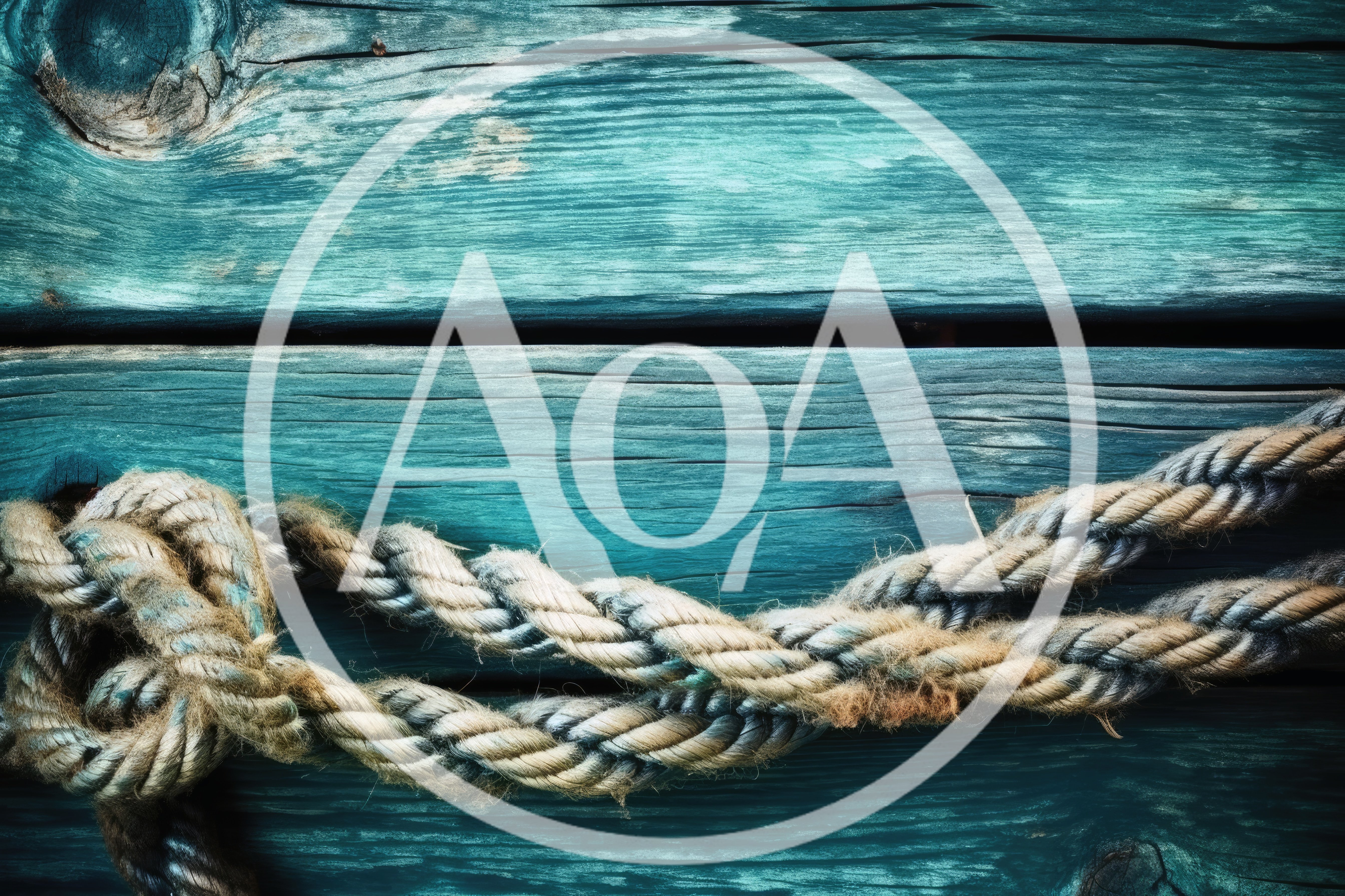 Thick Nautical Rope Tied On Weathered Teal Wooden Planks