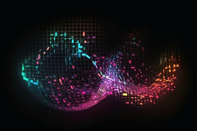 Abstract Digital Grid With Glowing Particle Flow
