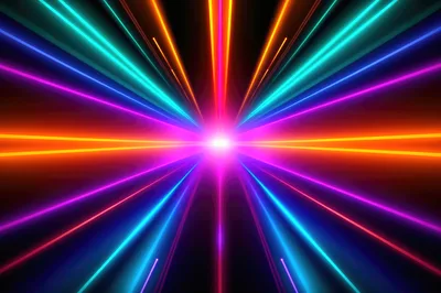 Abstract Neon Light Streaks With Central Glow