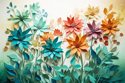 Paper Cutout Floral Illustration With Vibrant Flowers