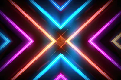Abstract Neon Light Tunnel With Geometric X Patterns