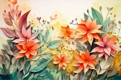 Watercolor Floral Illustration With Vibrant Orange And Pink Flowers