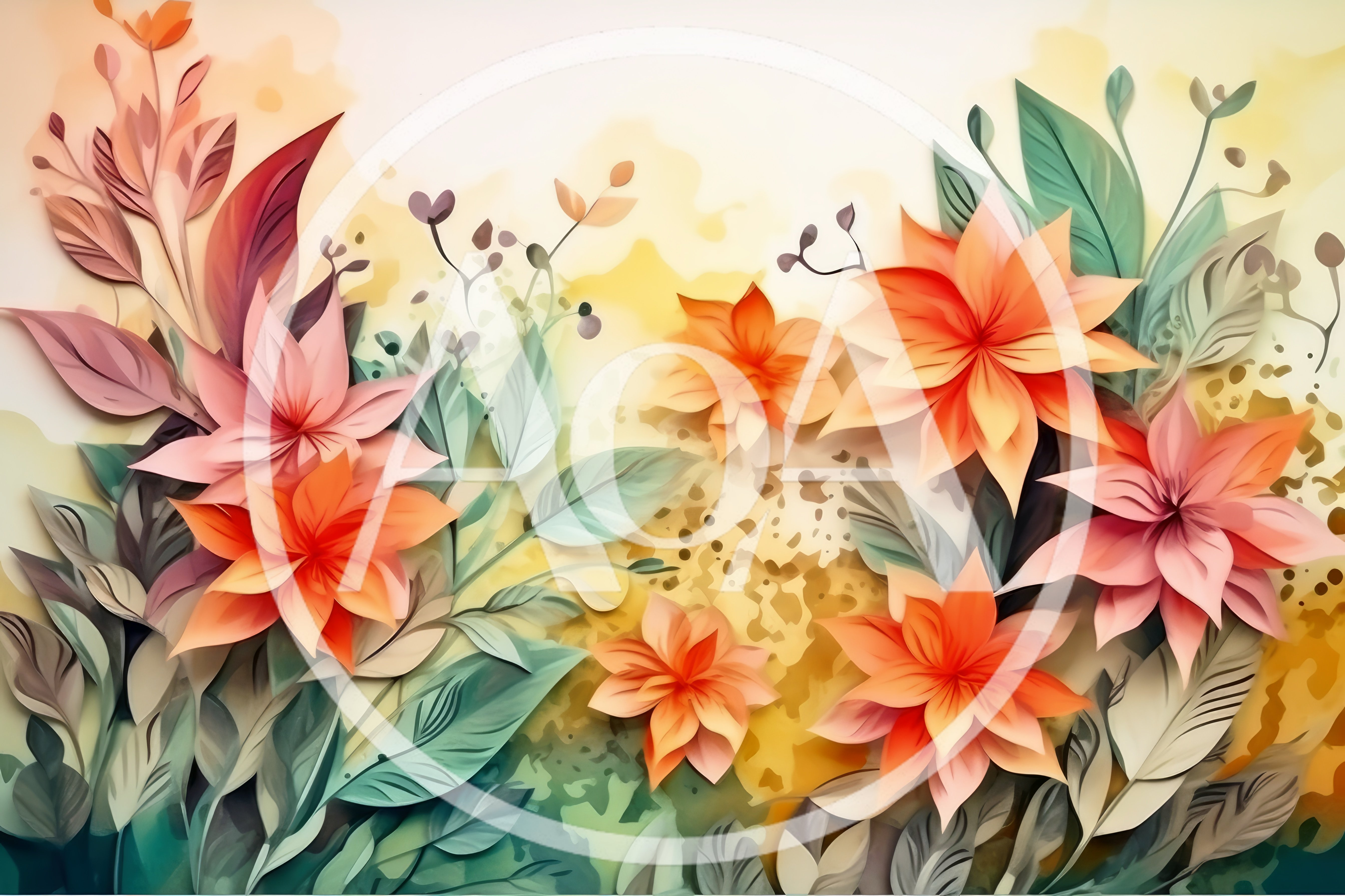 Watercolor Floral Illustration With Vibrant Orange And Pink Flowers