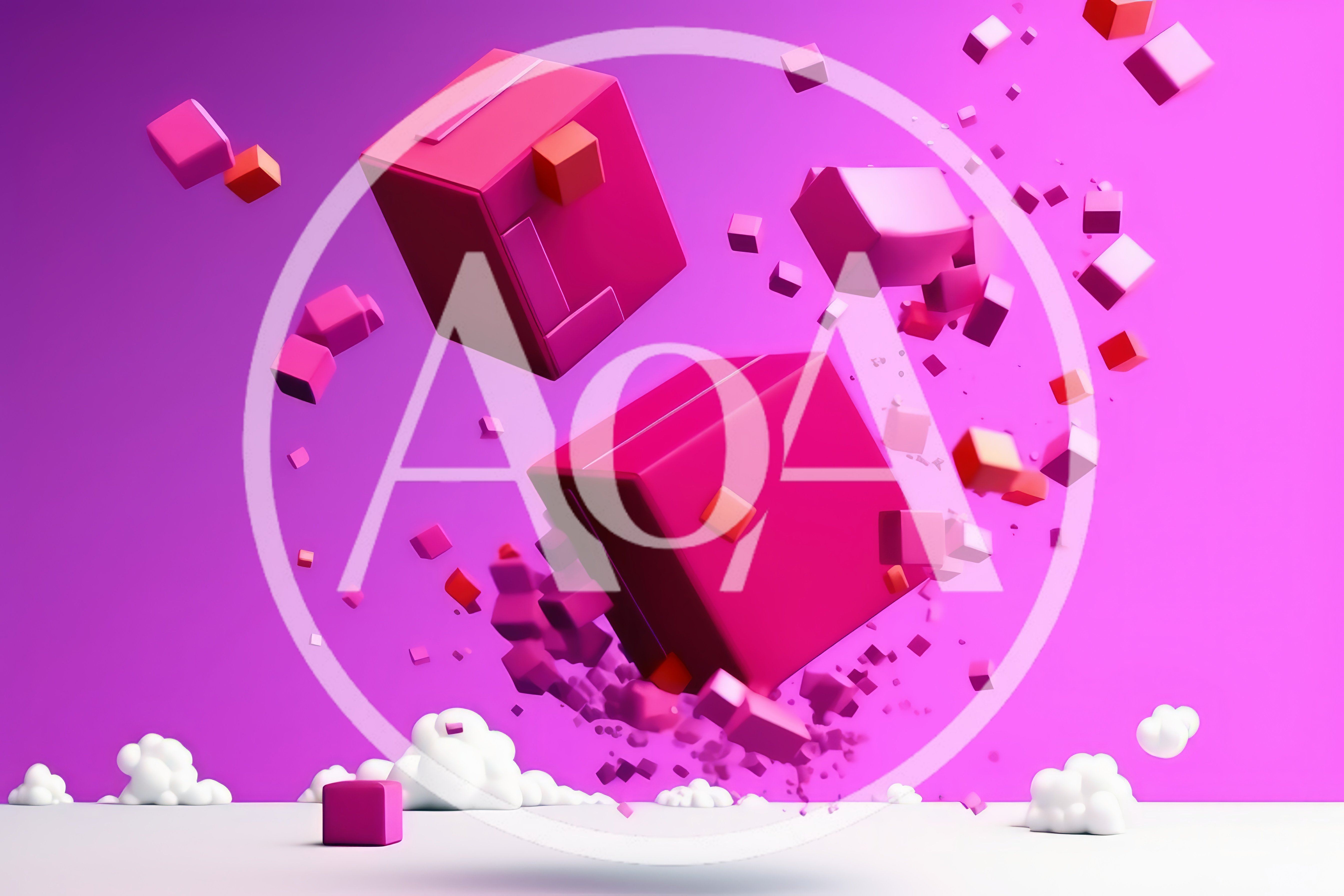 Abstract 3D Pink Cubes Exploding in Space