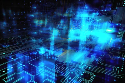 Abstract Digital Circuit Board Background With Glowing Data