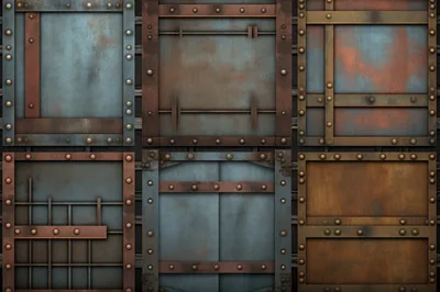 Industrial Metal Texture Grid With Rusted Steel Panels