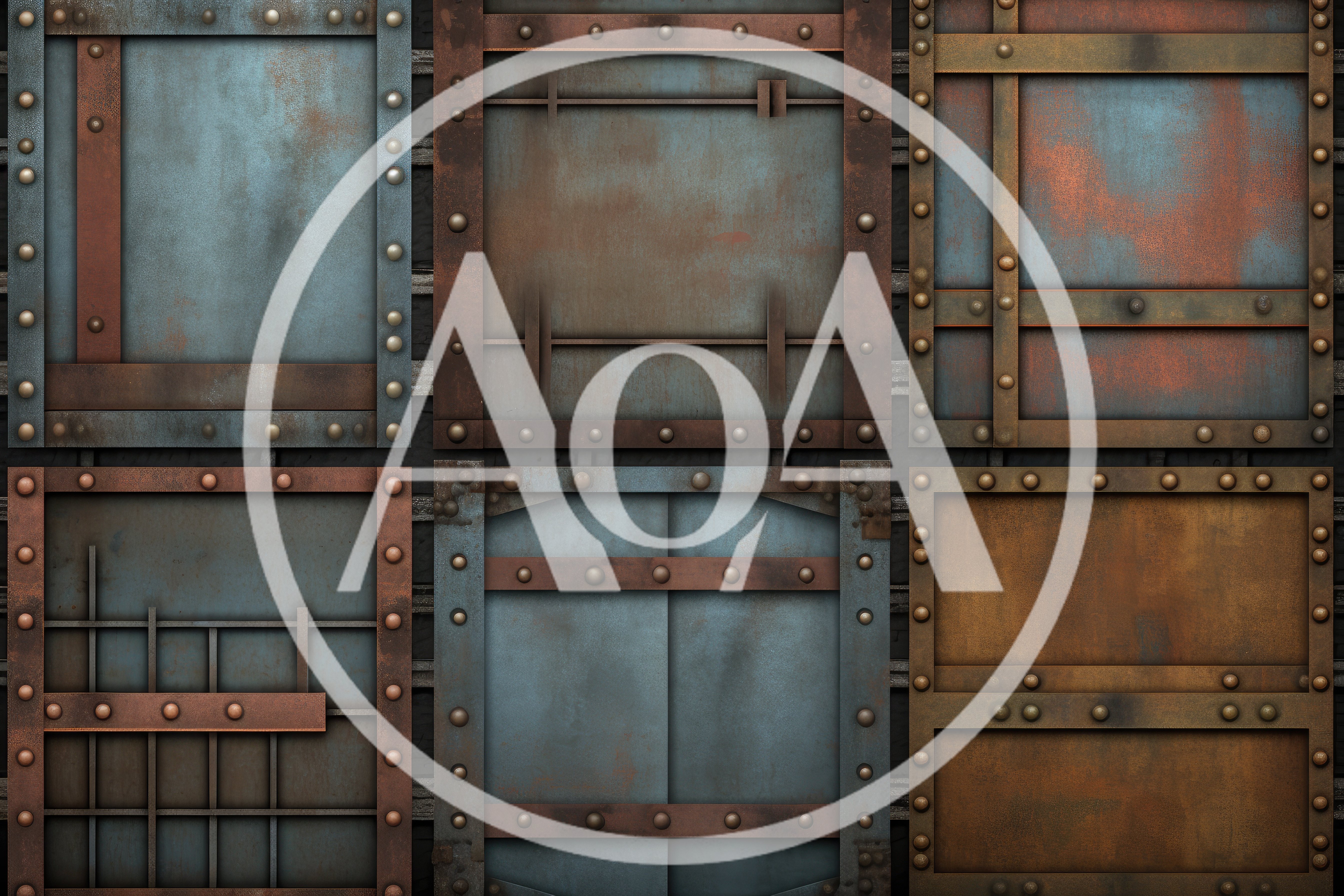 Industrial Metal Texture Grid With Rusted Steel Panels