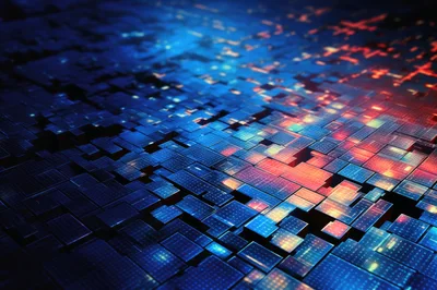 Abstract Digital Data Blocks With Glowing Network Connections