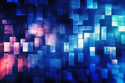 Abstract Digital Background With Glowing Blue And Pink Cubes